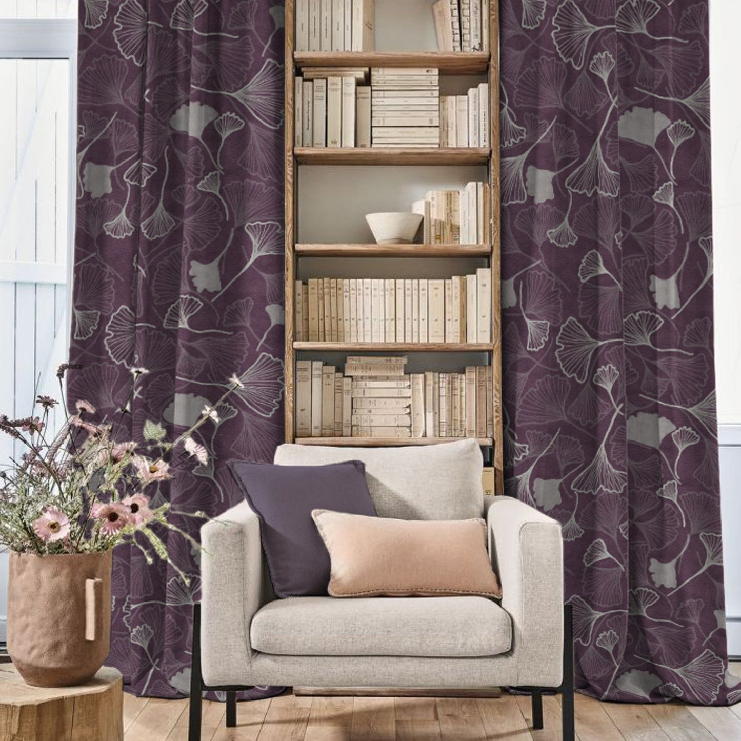 Elegent Floral Print Matt Finish Room Darkening Curtain Set of 2 MTDS501C