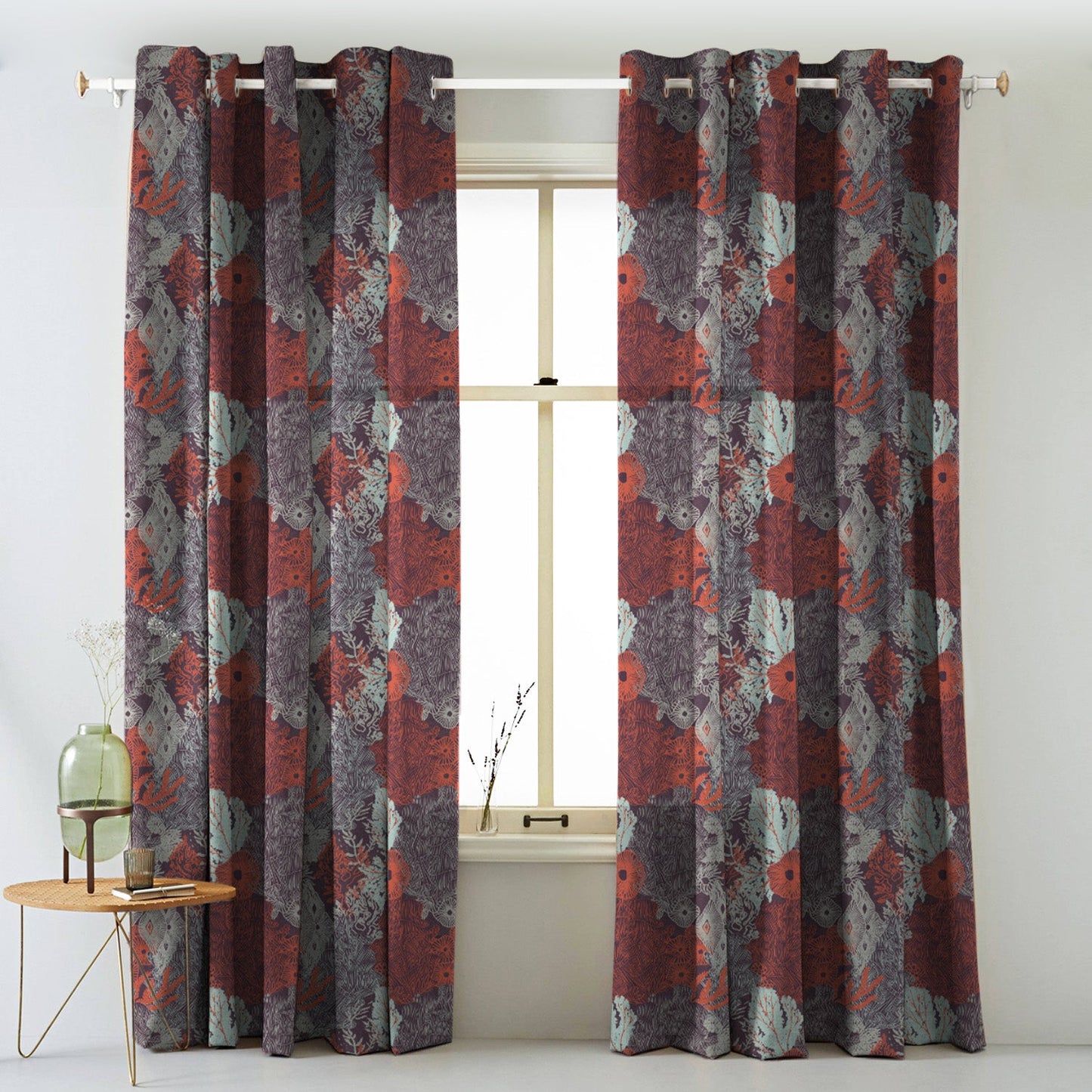 Elegent Geometric Print Matt Finish Room Darkening Curtain Set of 2 MTDS502A