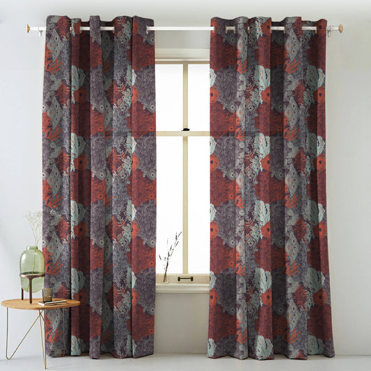 Elegent Geometric Print Matt Finish Room Darkening Curtain Set of 2 MTDS502A