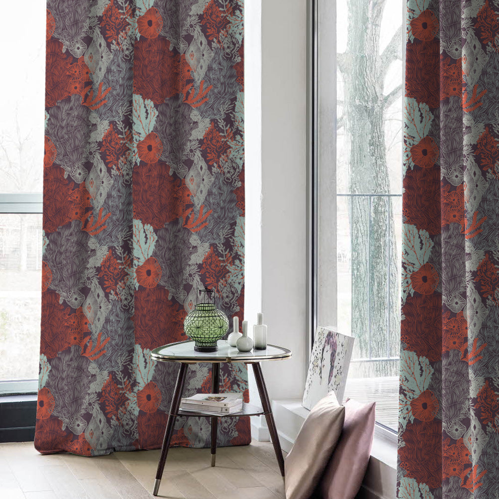 Elegent Geometric Print Matt Finish Room Darkening Curtain Set of 2 MTDS502A