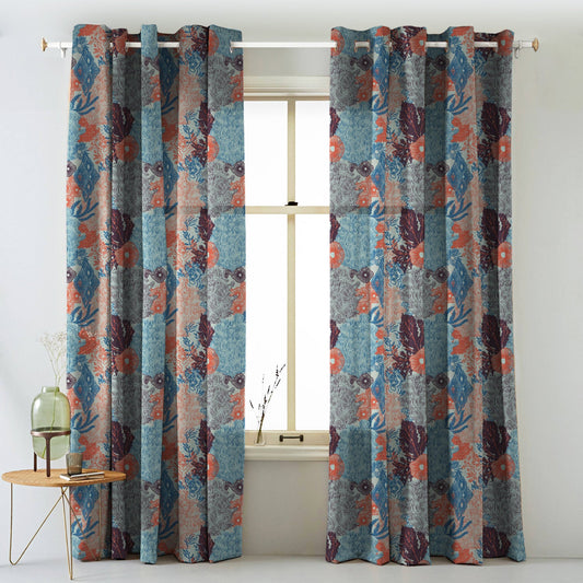 Elegent Geometric Print Matt Finish Room Darkening Curtain Set of 2 MTDS502B