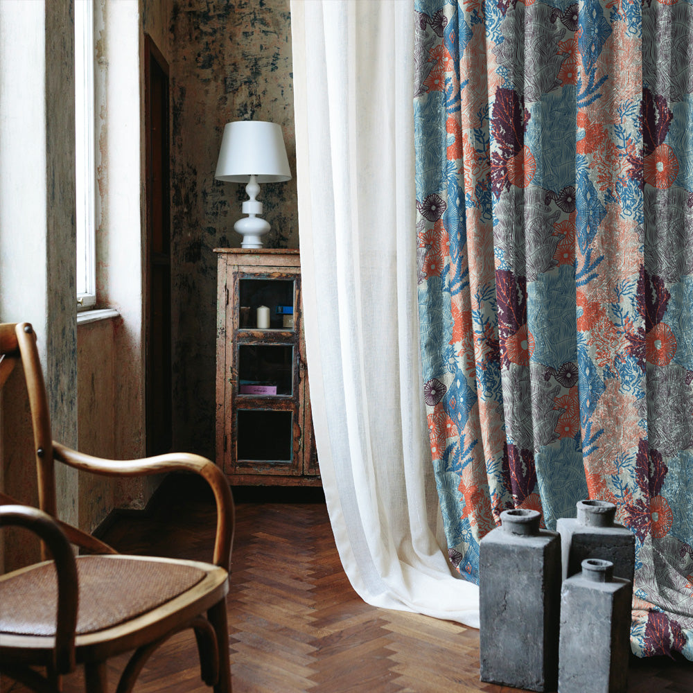 Elegent Geometric Print Matt Finish Room Darkening Curtain Set of 2 MTDS502B