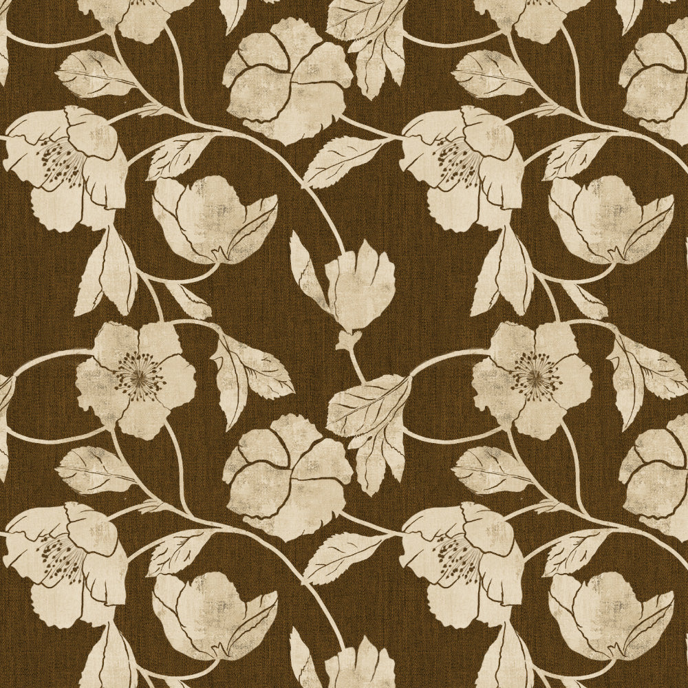Botanic Bouquet Floral Pecan Brown Heavy Satin Room Darkening Curtains Set Of 2 - (DS509B)