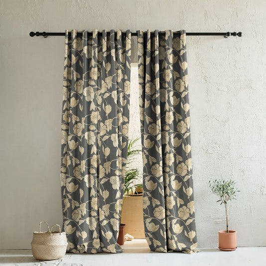 Elegant Floral Print Room Darkening Curtains- Set of 2 - DS509 C