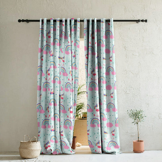 Unicorn Dreams Kids Mint Green Heavy Satin Room Darkening Curtains Set Of 2 - (DS510C)