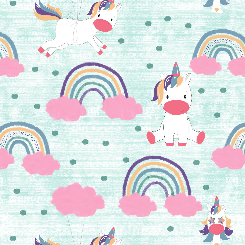 Unicorn Dreams Kids Mint Green Heavy Satin Room Darkening Curtains Set Of 2 - (DS510C)