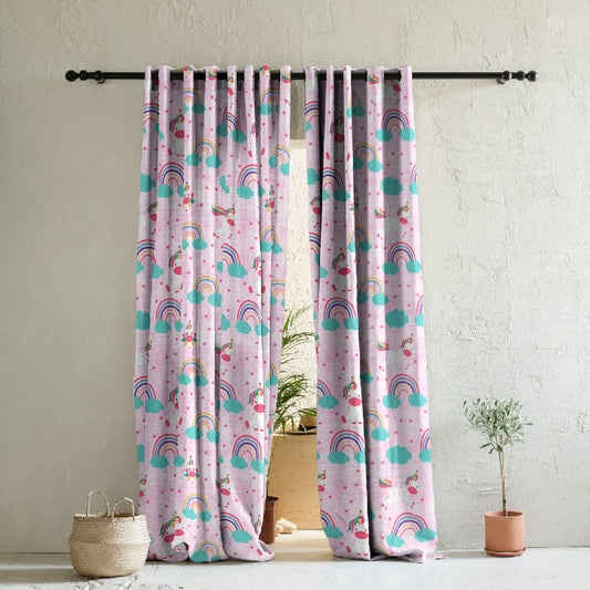 Unicorn Dreams Kids Pastel Pink Heavy Satin Room Darkening Curtains Set Of 2 - (DS510D)