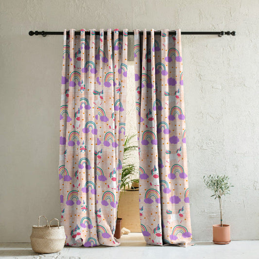 Unicorn Dreams Kids Orange Heavy Satin Room Darkening Curtains Set Of 2 - (DS510F)