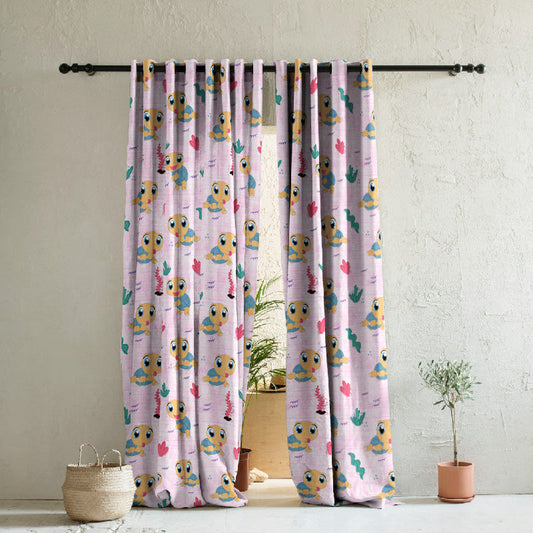 Turtle Tales Kids Pastel Pink Heavy Satin Room Darkening Curtains Set Of 2 - (DS513D)