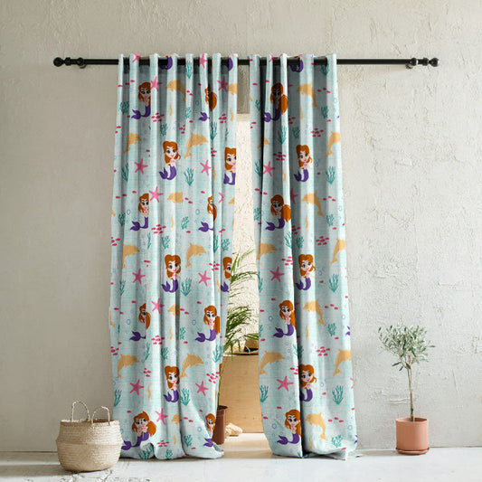 Magical Marine Kids Mint Green Heavy Satin Room Darkening Curtains Set Of 2 - (DS514C)