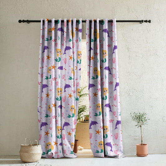 Magical Marine Kids Pastel Purple Heavy Satin Room Darkening Curtains Set Of 2 - (DS514E)