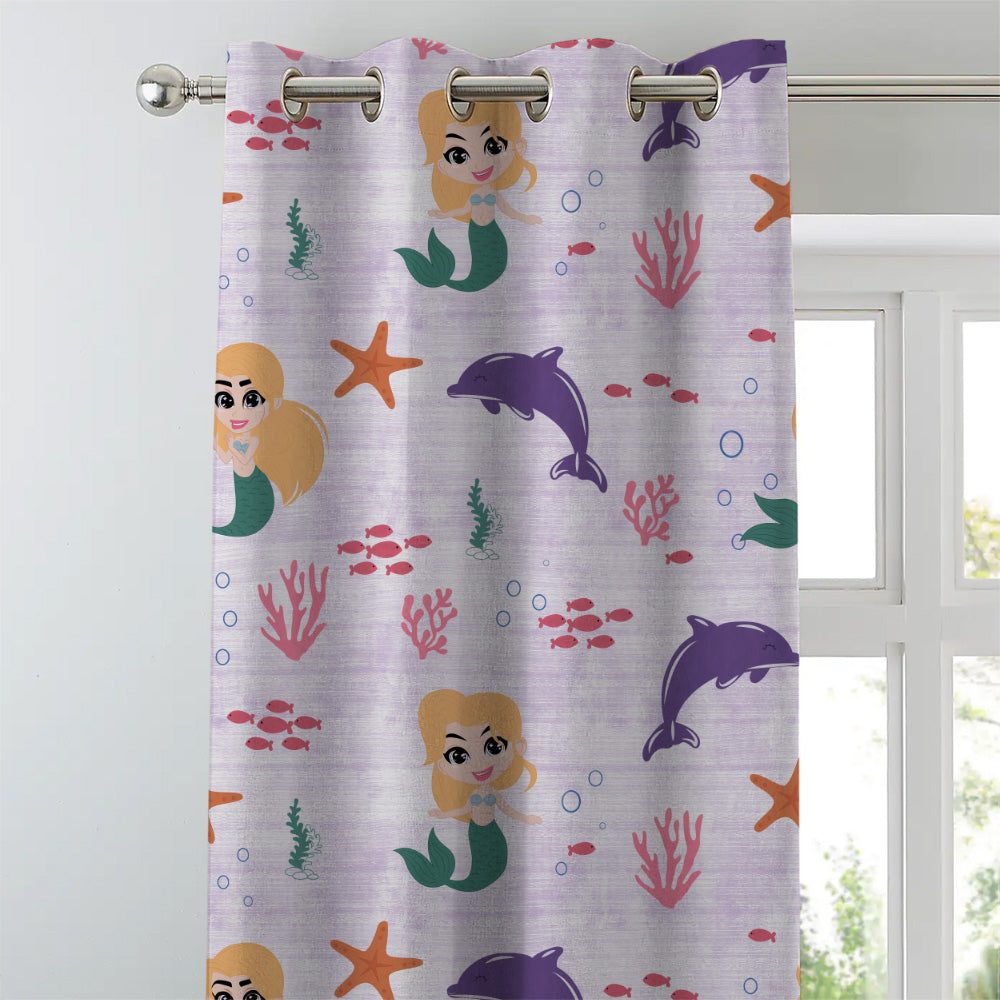 Magical Marine Kids Pastel Purple Heavy Satin Room Darkening Curtains Set Of 2 - (DS514E)