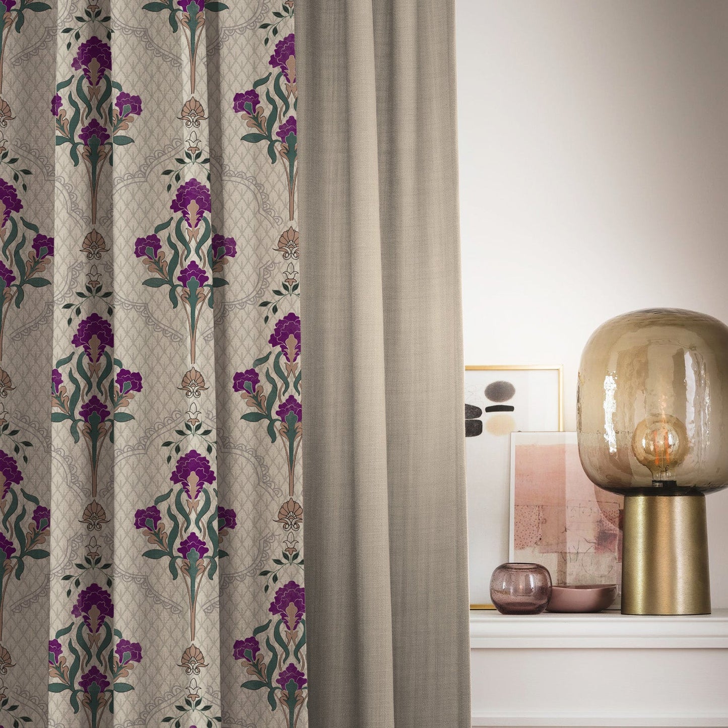 Elegent Indie Print Matt Finish Room Darkening Curtain Set of 2 MTDS515B