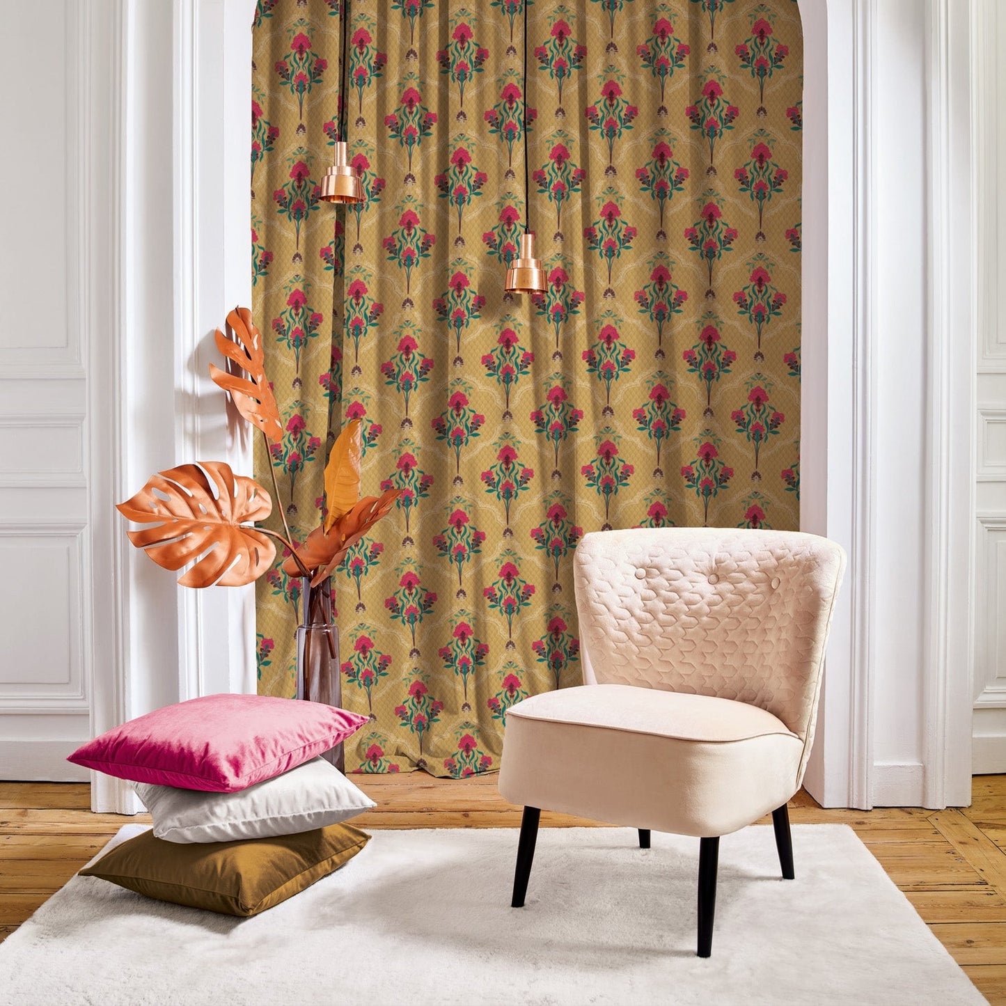 Elegent Indie Print Matt Finish Room Darkening Curtain Set of 2 MTDS515C