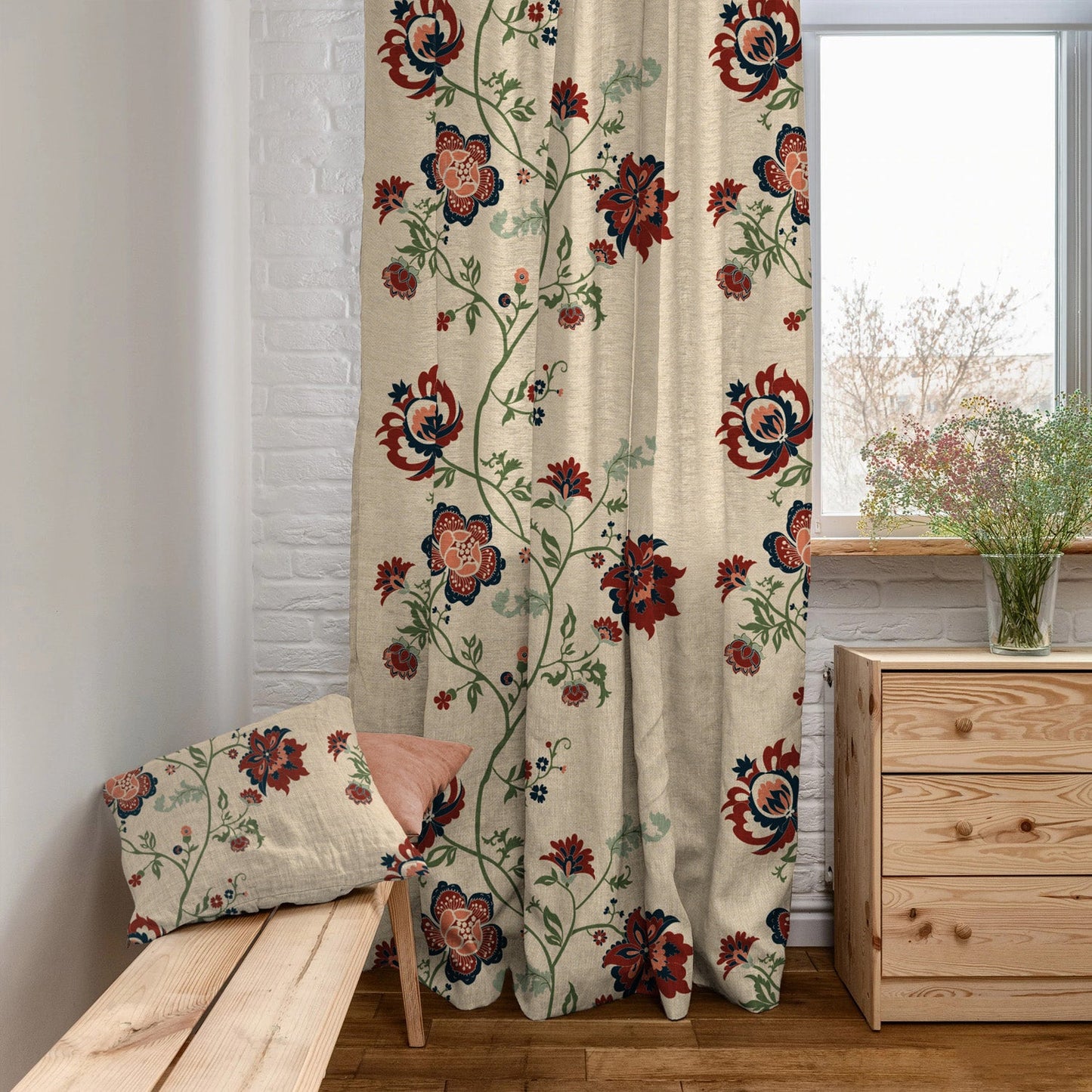 Elegent Indie Print Matt Finish Room Darkening Curtain Set of 2 MTDS516A
