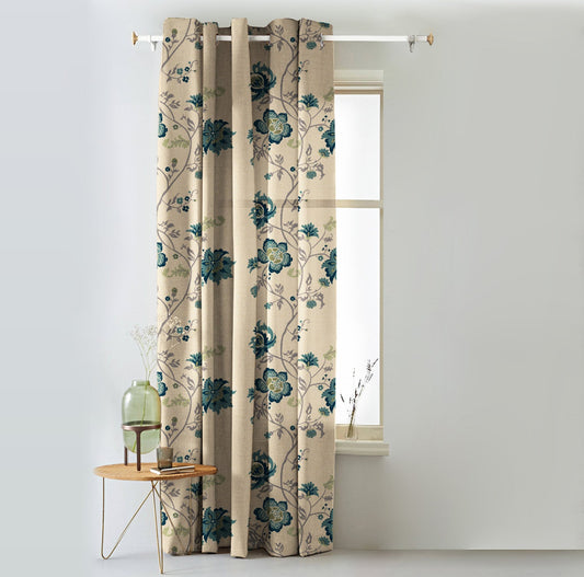 Elegant Floral Print Matt Finish  Room Darkening Curtain Set Of 1pc -  MTDS516D