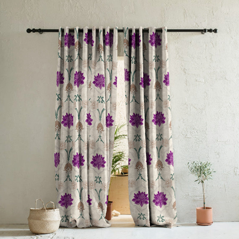 Kamal Indie Offwhite Heavy Satin Room Darkening Curtains Set Of 2 - (DS517B)