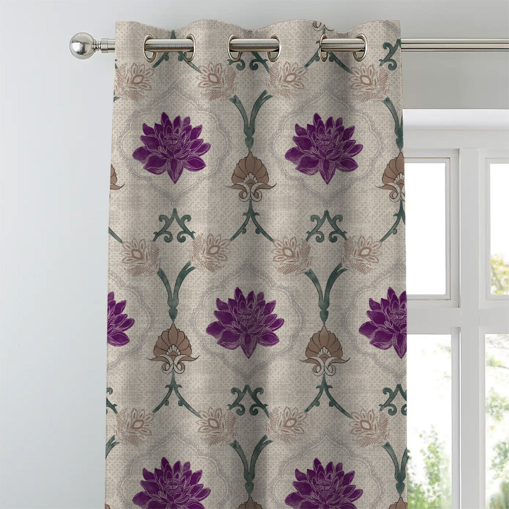 Kamal Indie Offwhite Heavy Satin Room Darkening Curtains Set Of 2 - (DS517B)