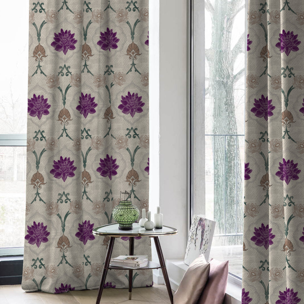 Kamal Indie Offwhite Heavy Satin Room Darkening Curtains Set Of 2 - (DS517B)