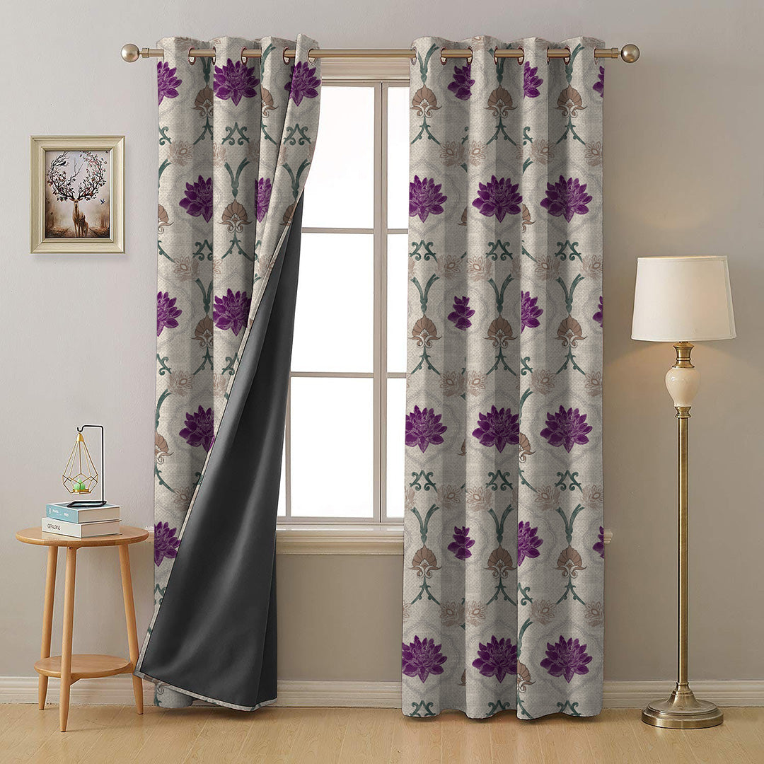 Kamal Indie Offwhite Heavy Satin Room Darkening Curtains Set Of 2 - (DS517B)