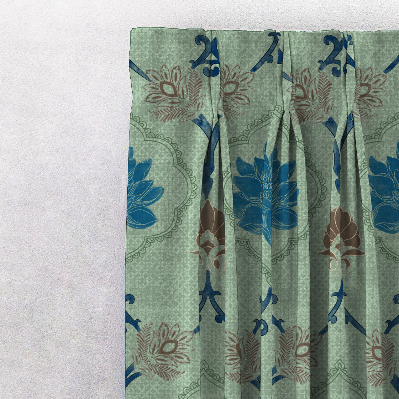 Kamal Indie Teal Heavy Satin Room Darkening Curtains Set Of 2 - (DS517D)