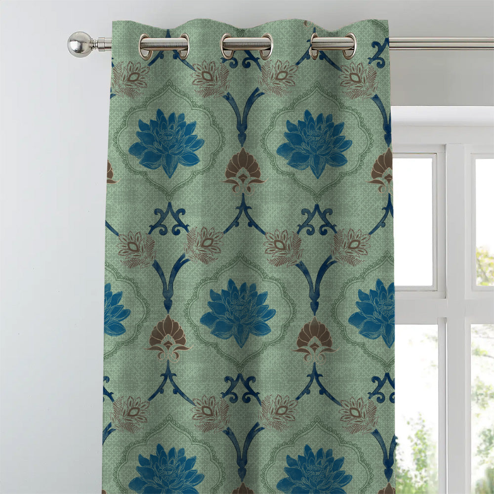 Kamal Indie Teal Heavy Satin Room Darkening Curtains Set Of 2 - (DS517D)