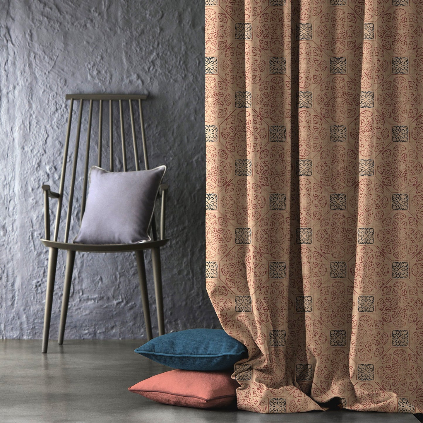 Elegent Indie Print Matt Finish Room Darkening Curtain Set of 2 MTDS518A