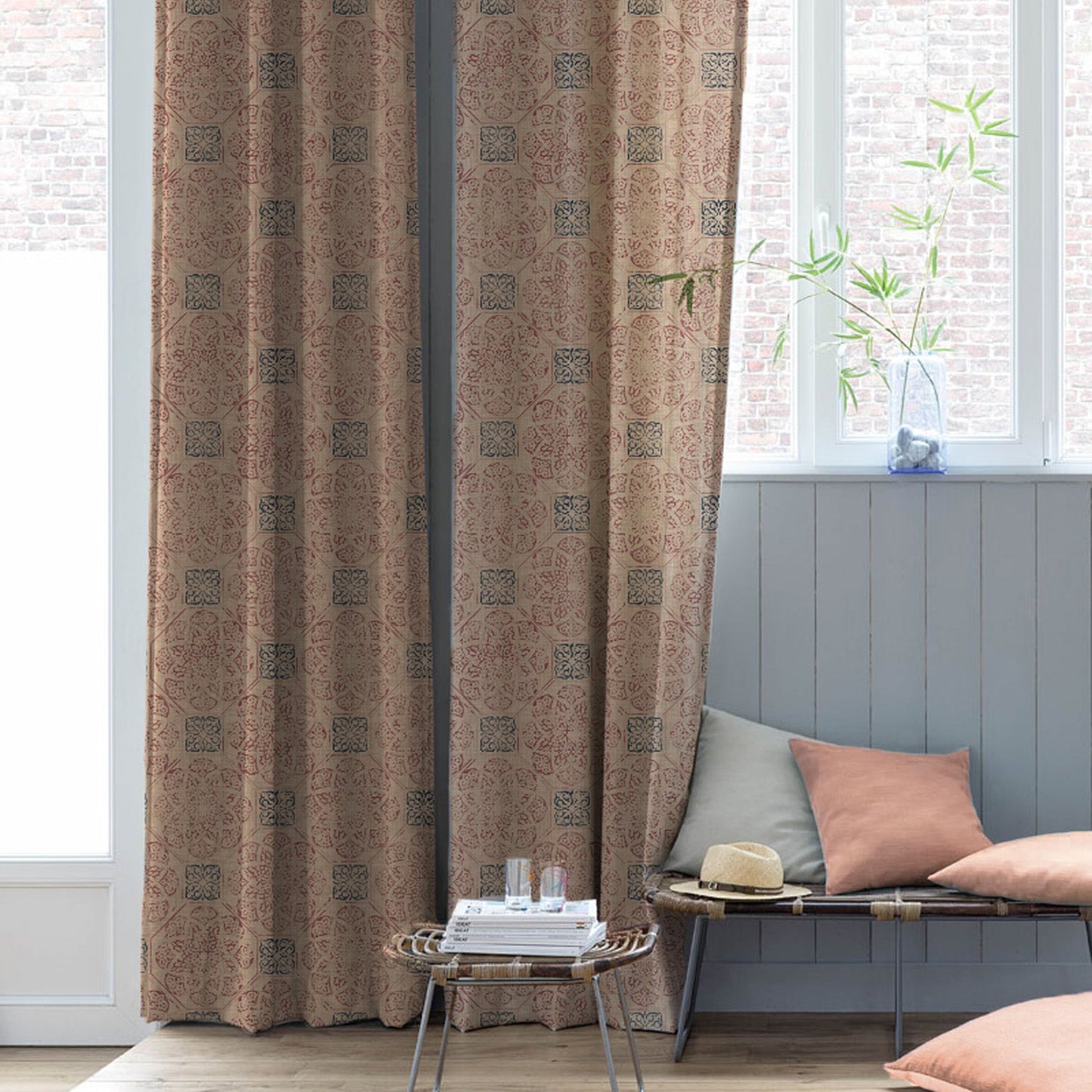 Elegent Indie Print Matt Finish Room Darkening Curtain Set of 2 MTDS518A