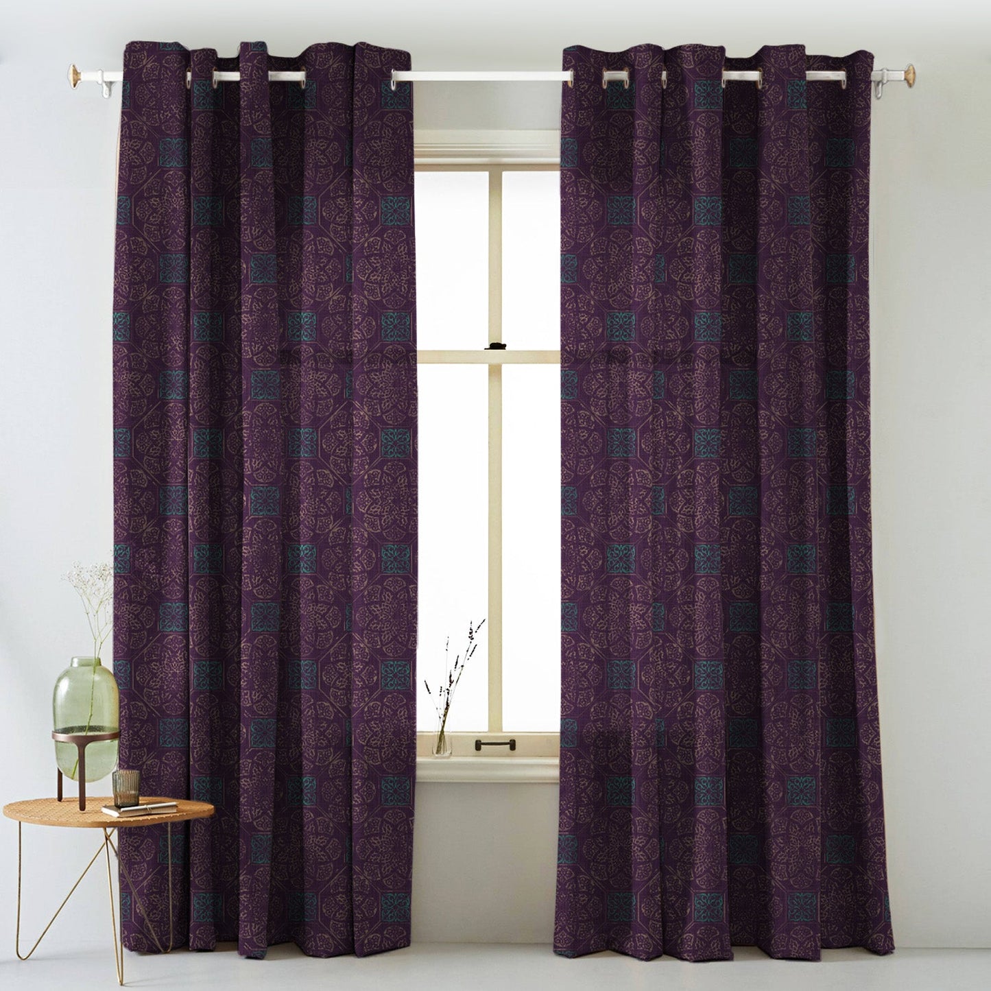 Elegent Indie Print Matt Finish Room Darkening Curtain Set of 2 MTDS518B