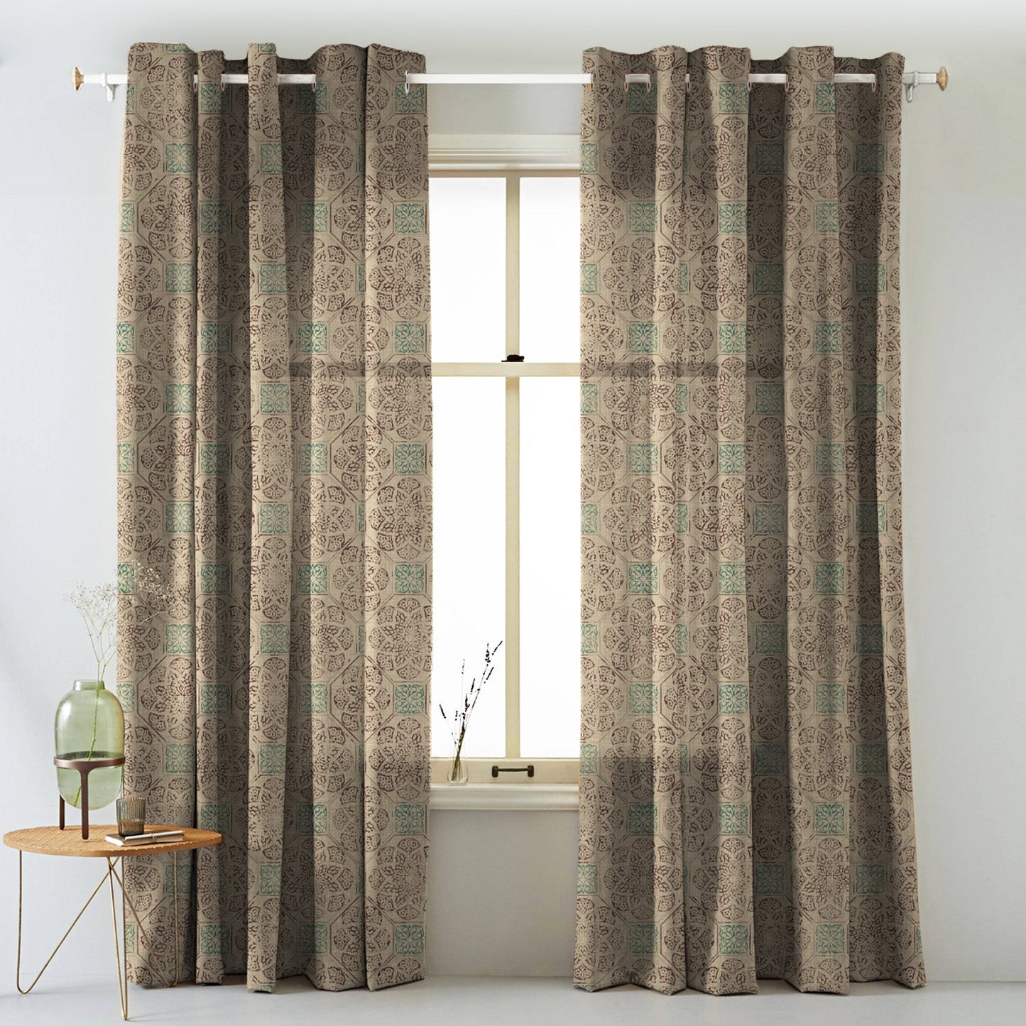 Elegent Indie Print Matt Finish Room Darkening Curtain Set of 2 MTDS518C