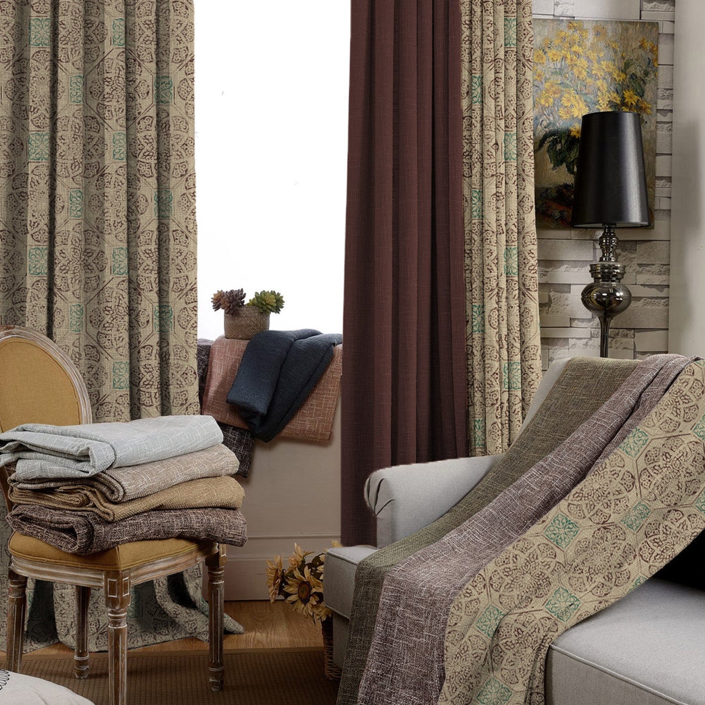 Elegent Indie Print Matt Finish Room Darkening Curtain Set of 2 MTDS518C