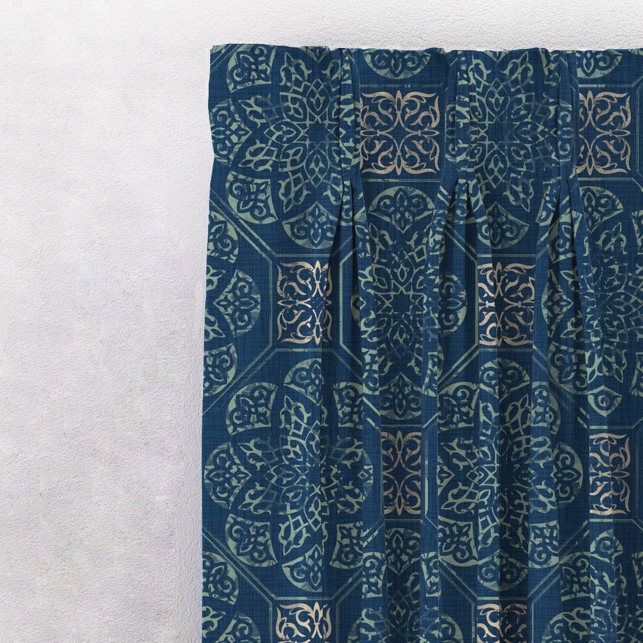 Elegant Ethenic Print Matt Finish  Room Darkening Curtain Set of 2 -  MTDS518D