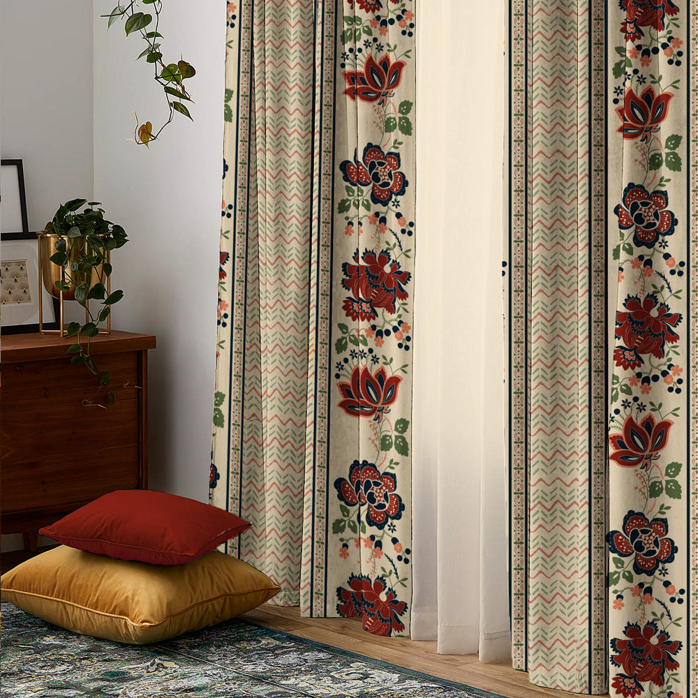 Elegent Indie Print Matt Finish Room Darkening Curtain Set of 2 MTDS519A