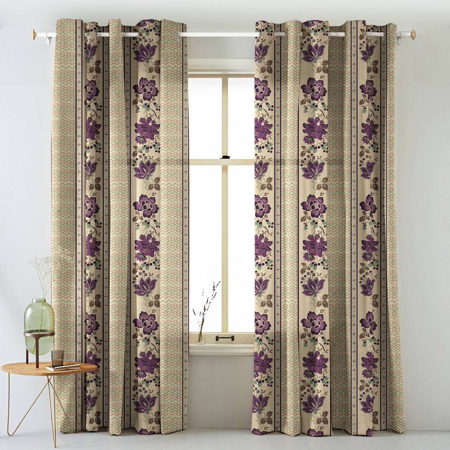 Elegent Indie Print Matt Finish Room Darkening Curtain Set of 2 MTDS519B
