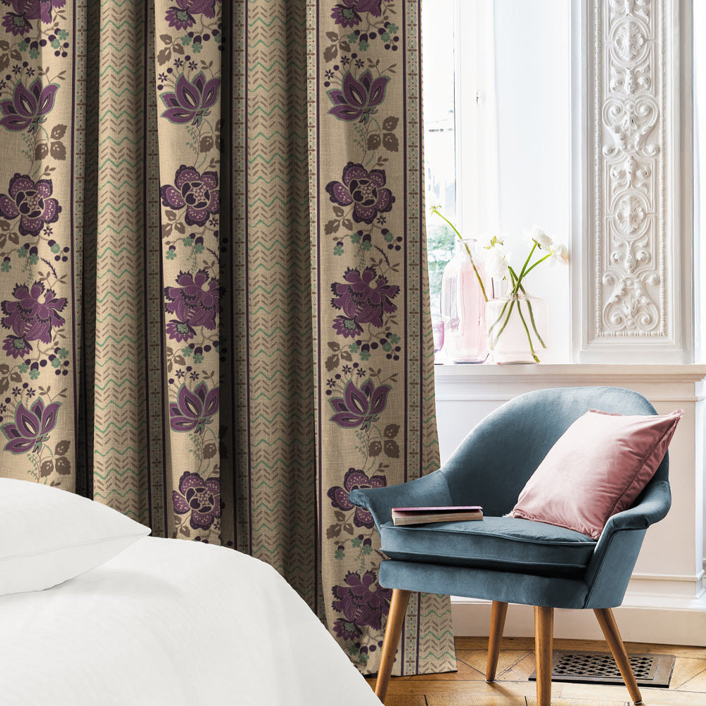 Elegent Indie Print Matt Finish Room Darkening Curtain Set of 2 MTDS519B