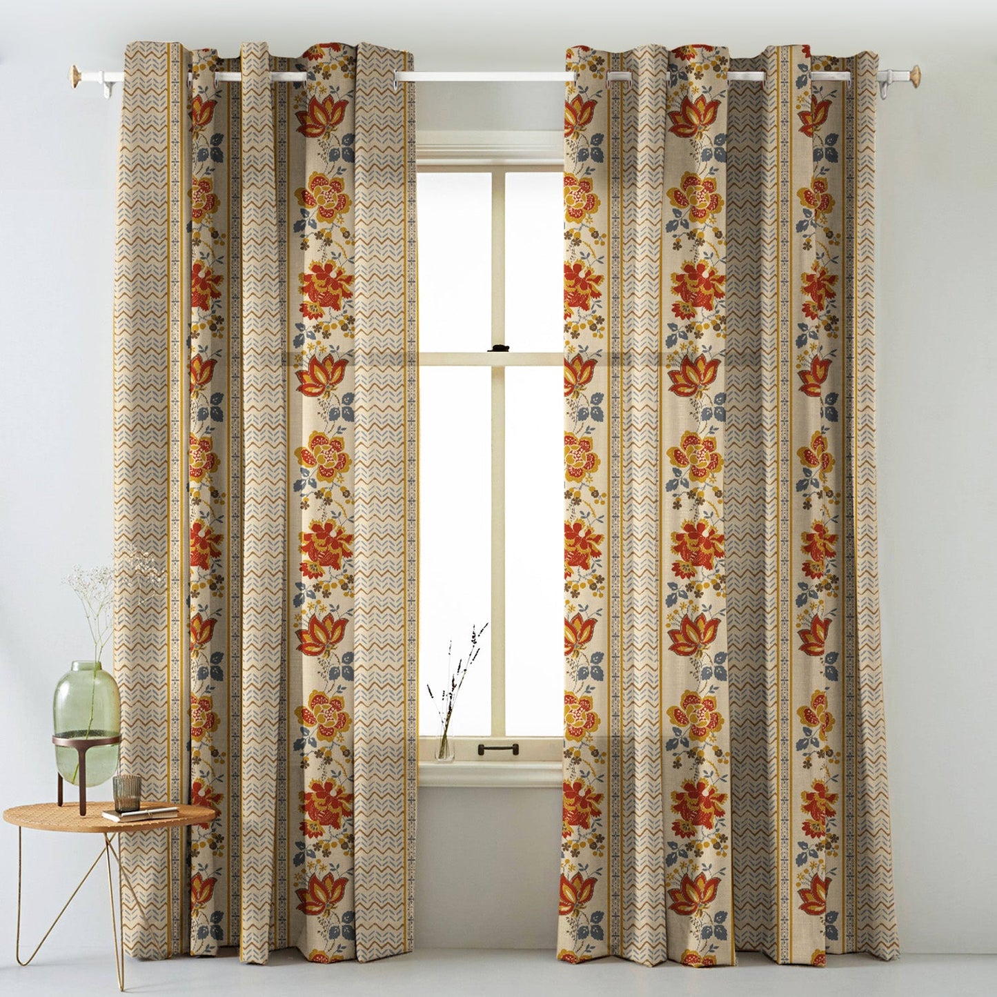Elegent Indie Print Matt Finish Room Darkening Curtain Set of 2 MTDS519C