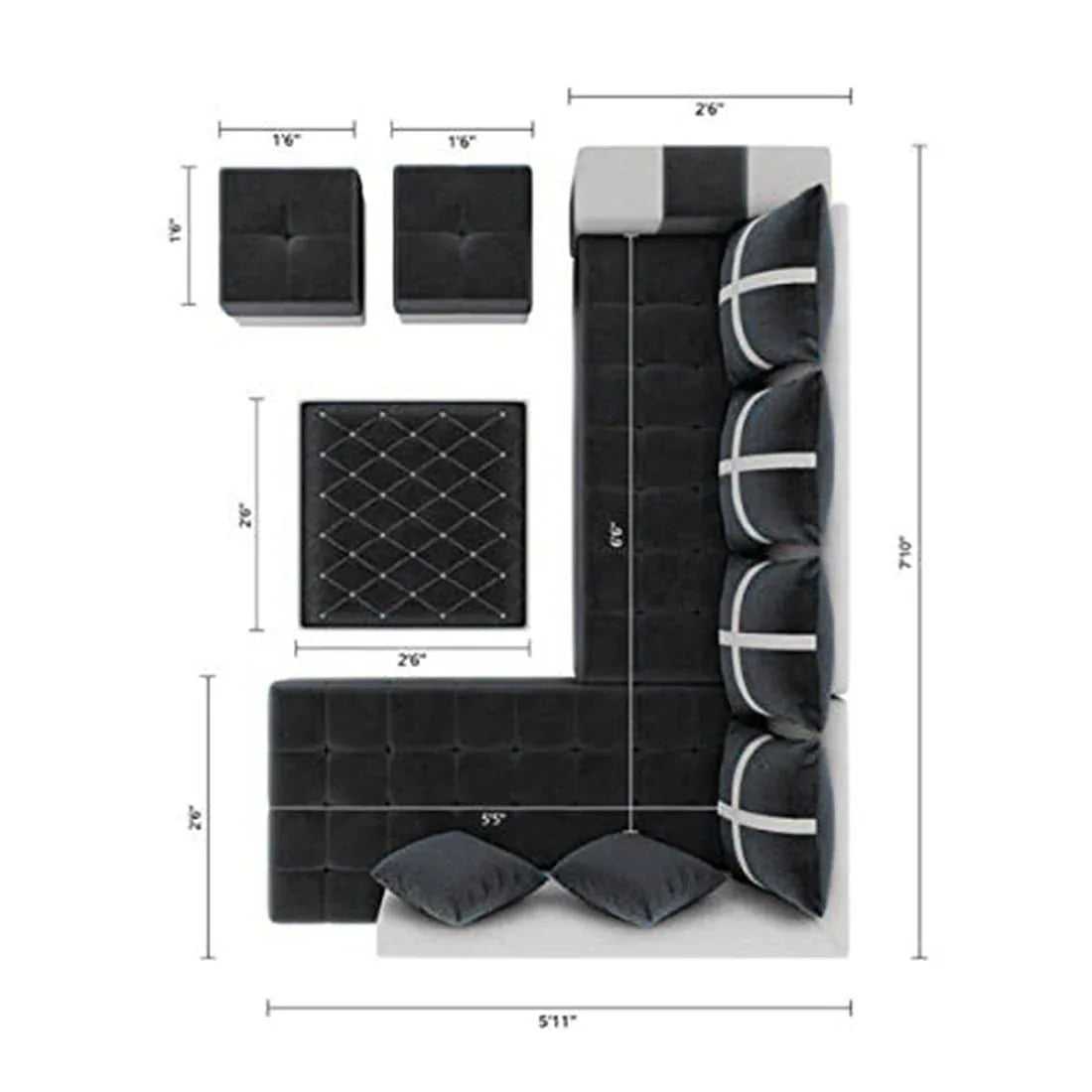 Jamestown L Shape Fabric Sofa Set For Living Room