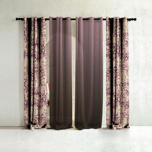 Rustic Radiance Combination Plum Purple Heavy Satin Room Darkening Curtain Set Of 4 -(520bfl5)