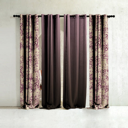 Rustic Radiance Floral & Ombre Print Combination Room Darkening Curtains Set Of 4 Door Curtain - (520BFL5)