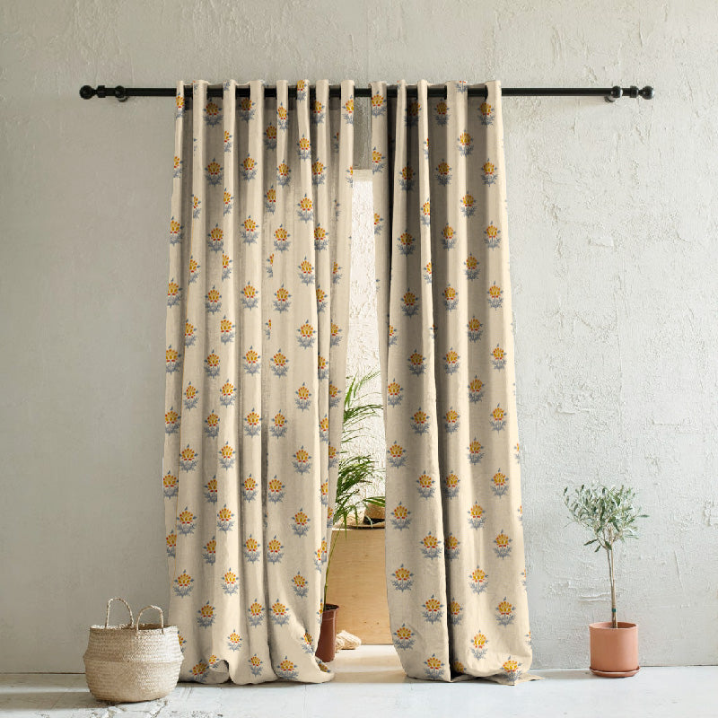 ButtaBliss Indie Saffron Yellow Heavy Satin Room Darkening Curtains Set Of 2 - (DS521C)