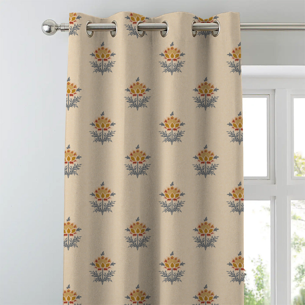 ButtaBliss Indie Saffron Yellow Heavy Satin Room Darkening Curtains Set Of 2 - (DS521C)