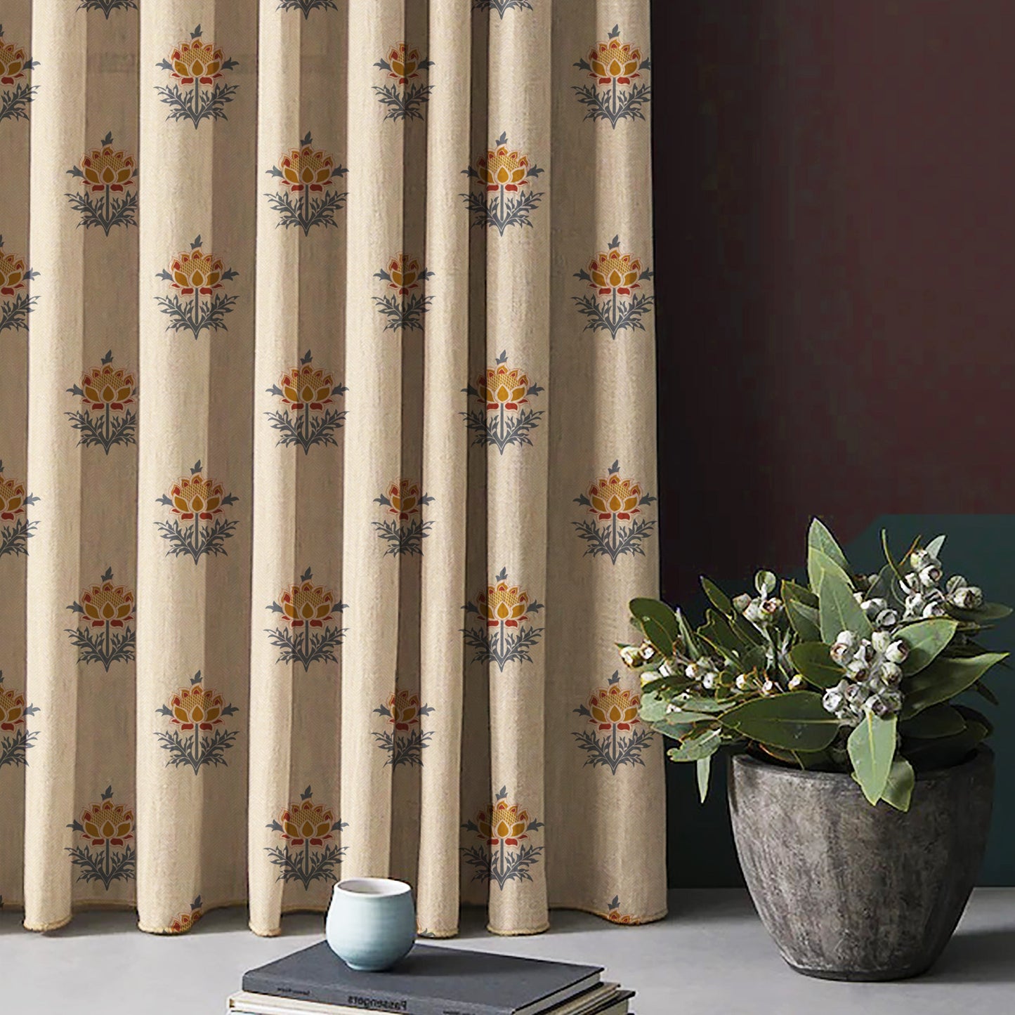 ButtaBliss Indie Saffron Yellow Heavy Satin Room Darkening Curtains Set Of 2 - (DS521C)