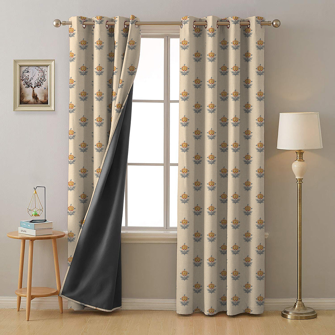 ButtaBliss Indie Saffron Yellow Heavy Satin Room Darkening Curtains Set Of 2 - (DS521C)