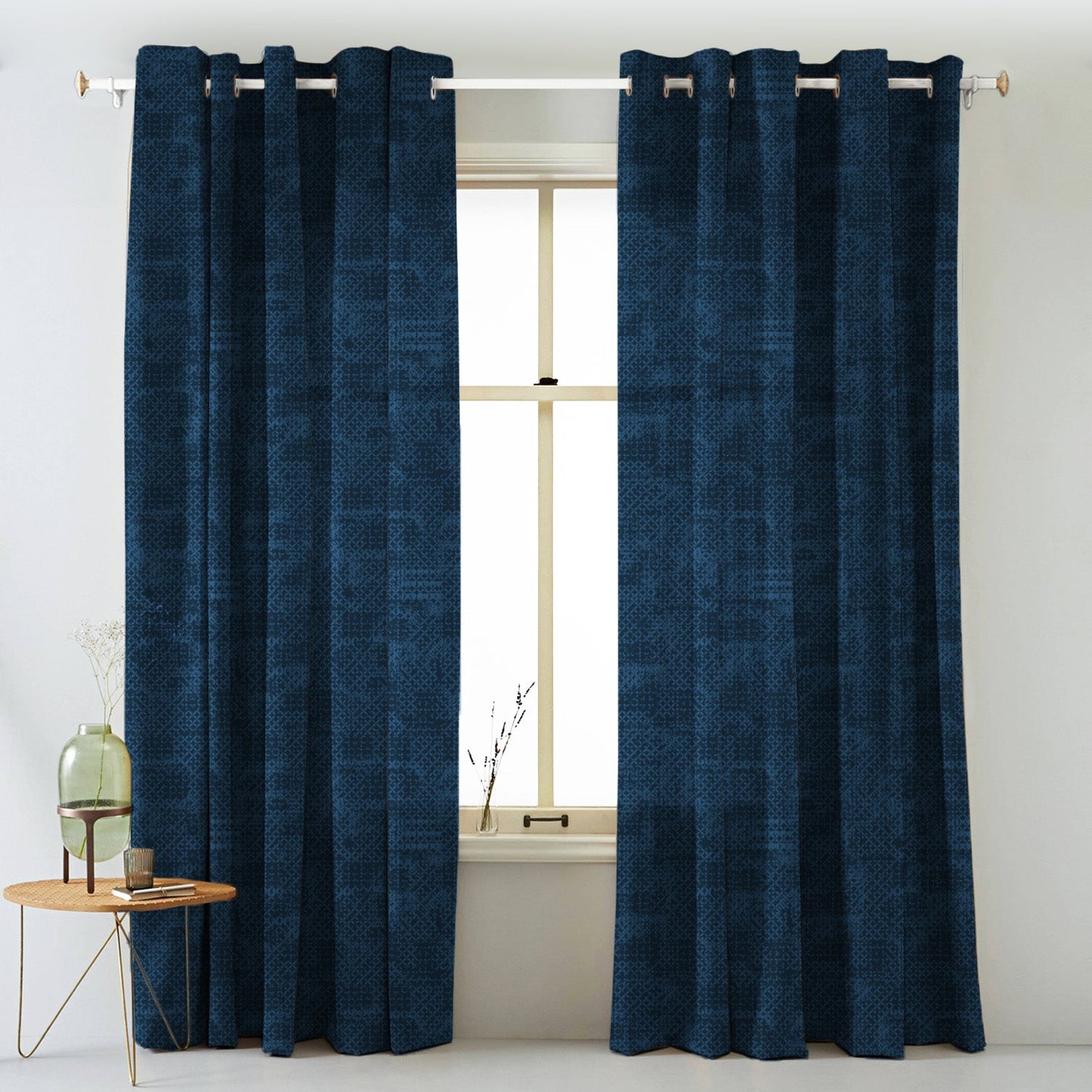 Elegent Geometric Print Matt Finish Room Darkening Curtain Set of 2 MTDS522A