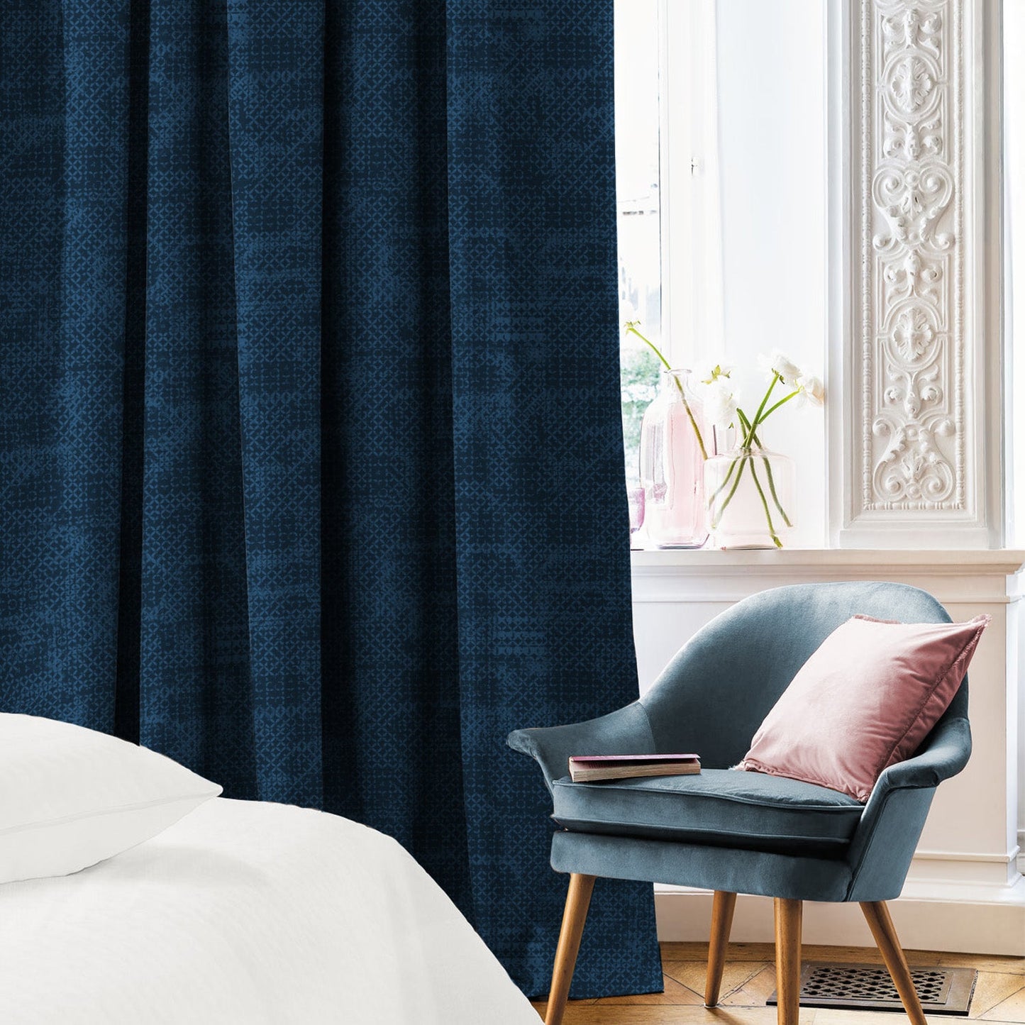 Elegent Geometric Print Matt Finish Room Darkening Curtain Set of 2 MTDS522A