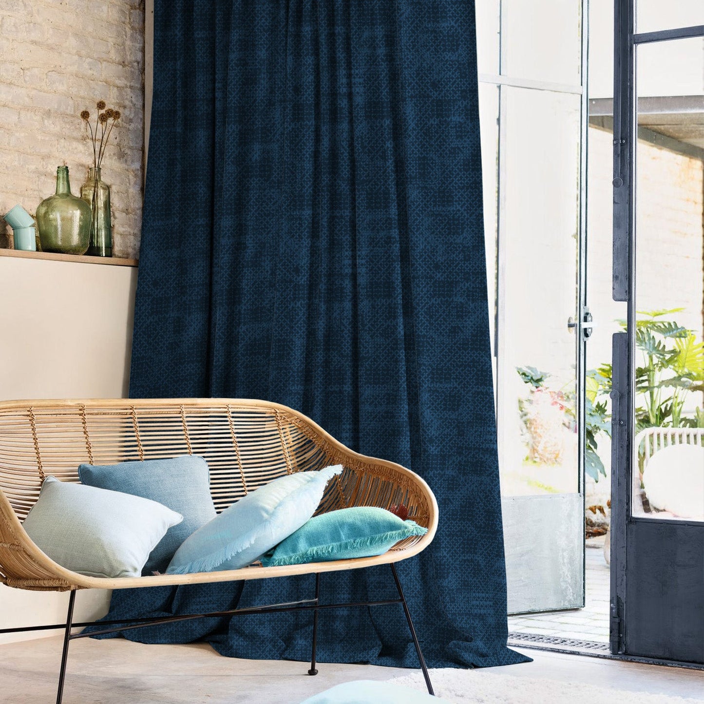 Elegent Geometric Print Matt Finish Room Darkening Curtain Set of 2 MTDS522A