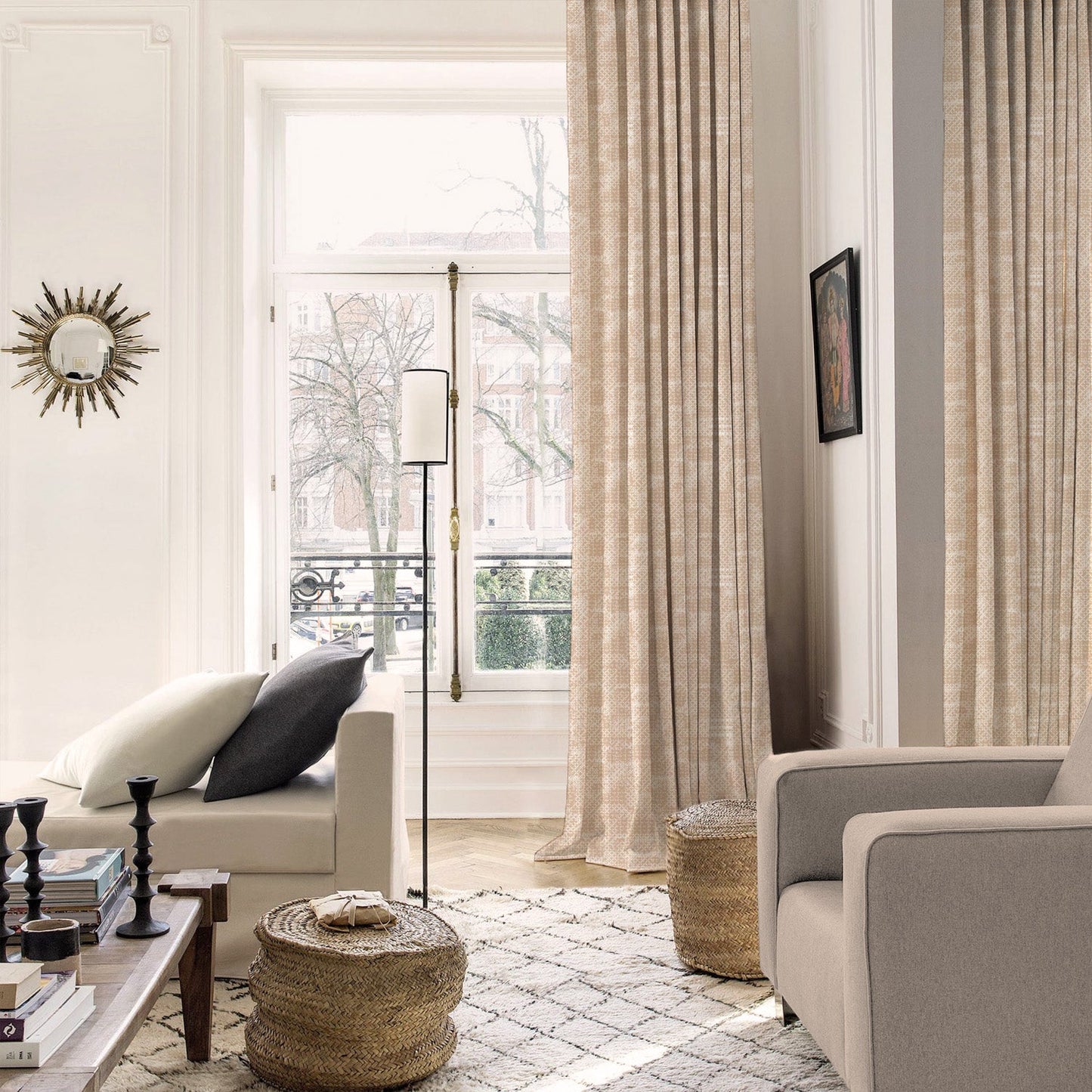 Elegent Geometric Print Matt Finish Room Darkening Curtain Set of 2 MTDS522B