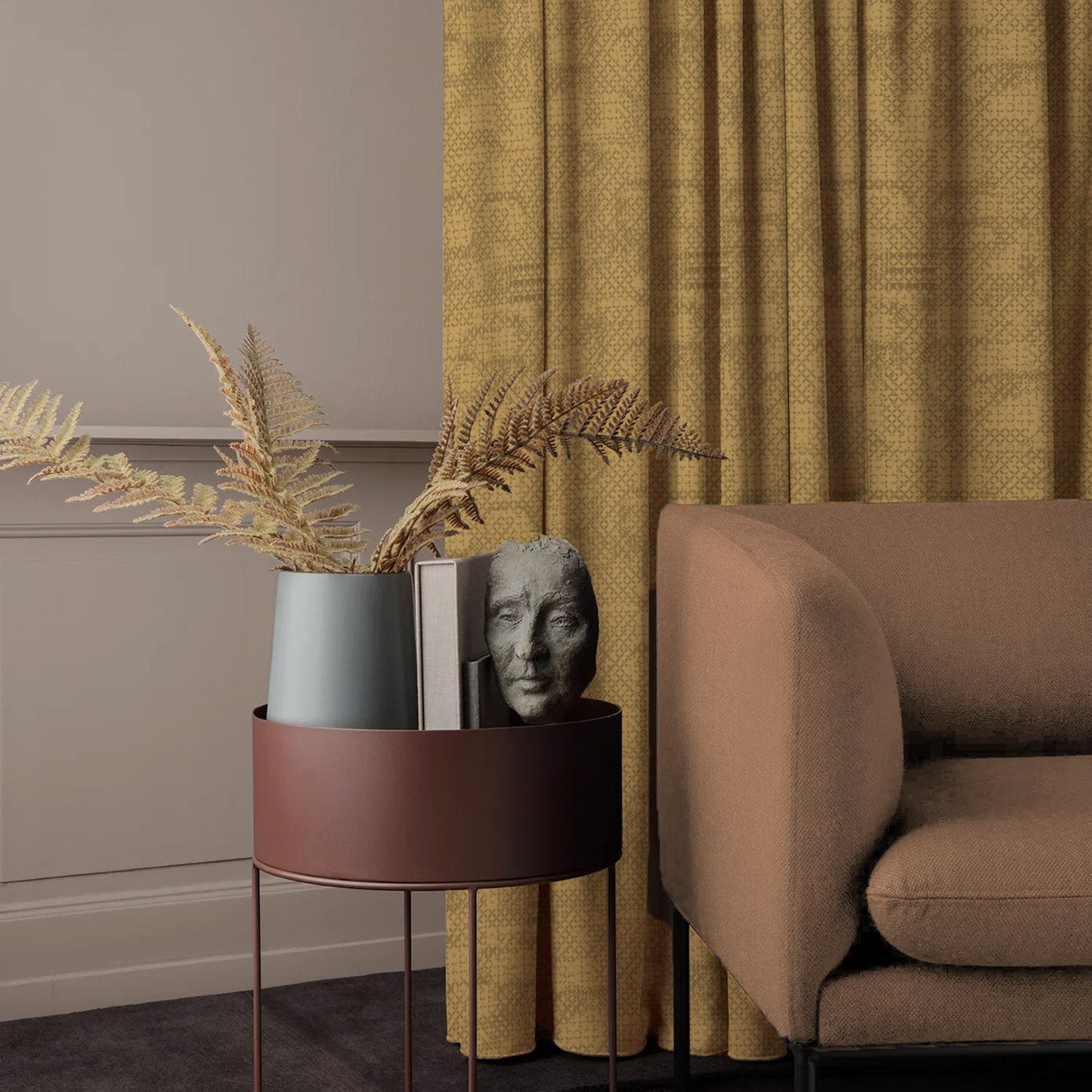 Elegent Geometric Print Matt Finish Room Darkening Curtain Set of 2 MTDS522C