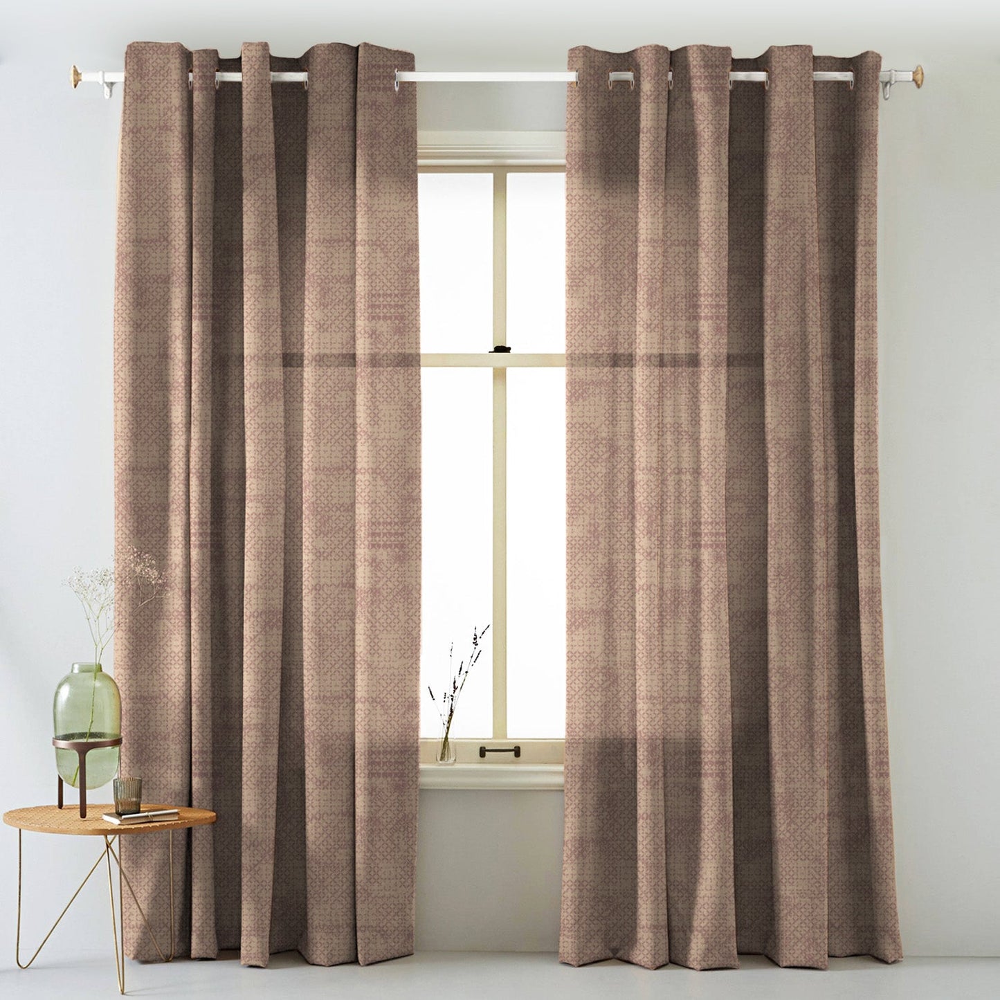 Elegent Geometric Print Matt Finish Room Darkening Curtain Set of 2 MTDS522E