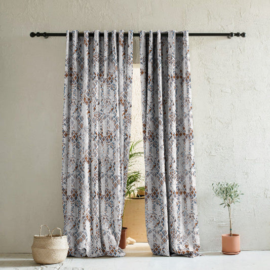 Damask Delight Indie Space Blue Heavy Satin Room Darkening Curtains Set Of 2 - (DS524A)